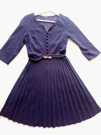 Robe plissée rétro manches 3/4