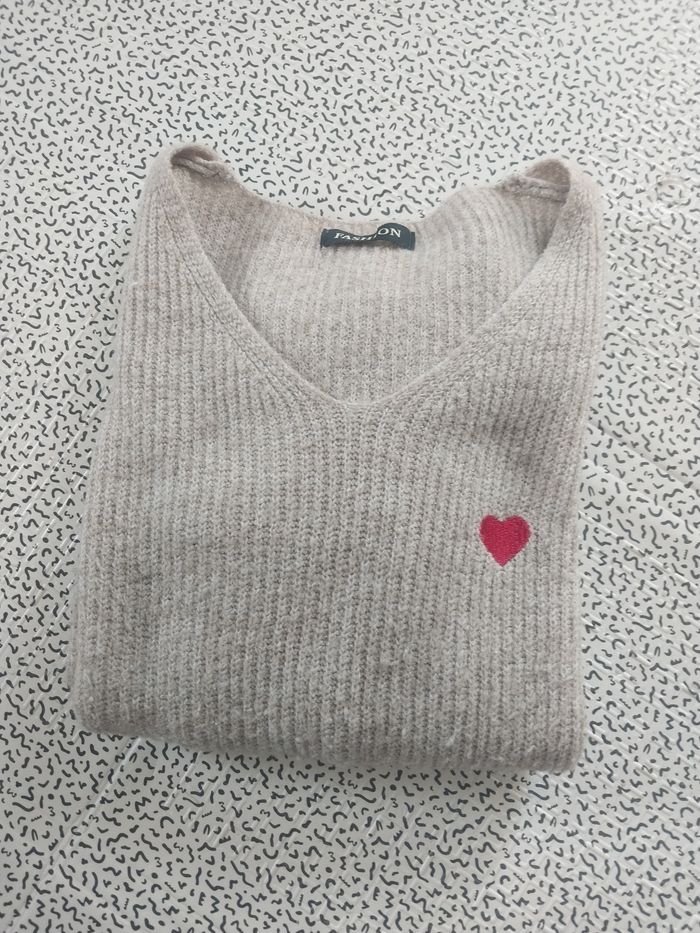 pull beige cœur rouge femme doux chaud taille 36 38 40 oversize tendance - photo numéro 9