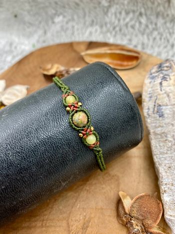Bracelet macramé et acier inoxydable pierre Unakite et Jaspe
