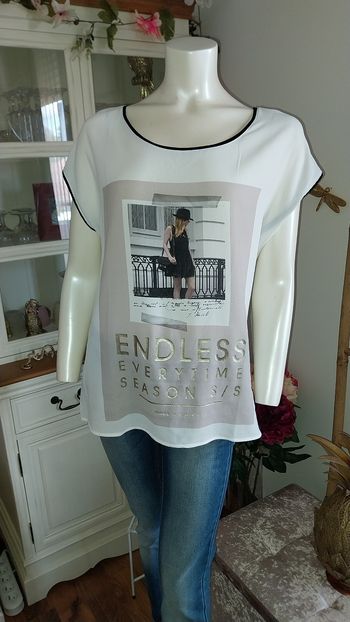 Tunique/ blouse/ top bi matière excellent état original Taille unique