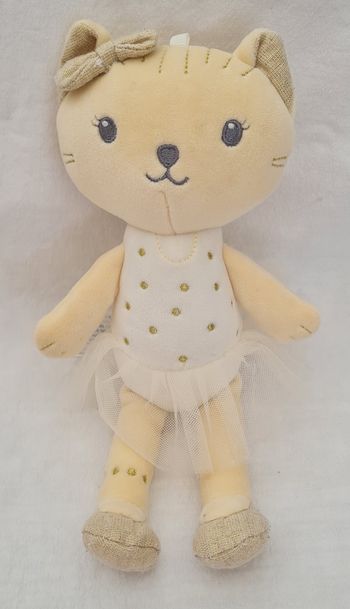 Doudou peluche chat beige , blanc ,pois dorés- Tutu - Simba