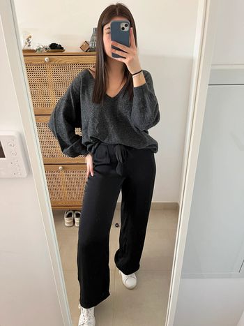 Pull gris col V en laine et alpaga American Vintage