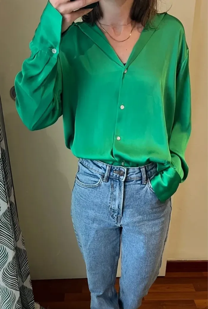 Chemise femme satinée Zara XS - Satin women shirt - Satinhemd Damen - Camicia raso donna
