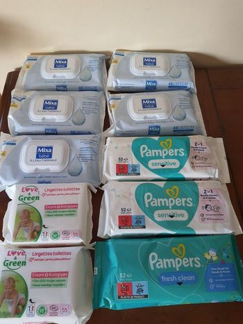 Lot de 10 paquets lingettes jetables (assortiment)