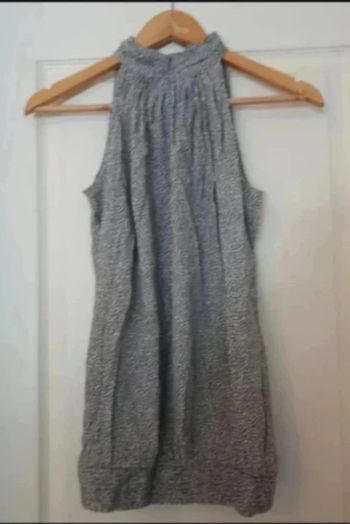 t-shirt femme blanc à pois gris tour de cou sans manches taille S / 36 / 8·Très bon état·Camaïeu