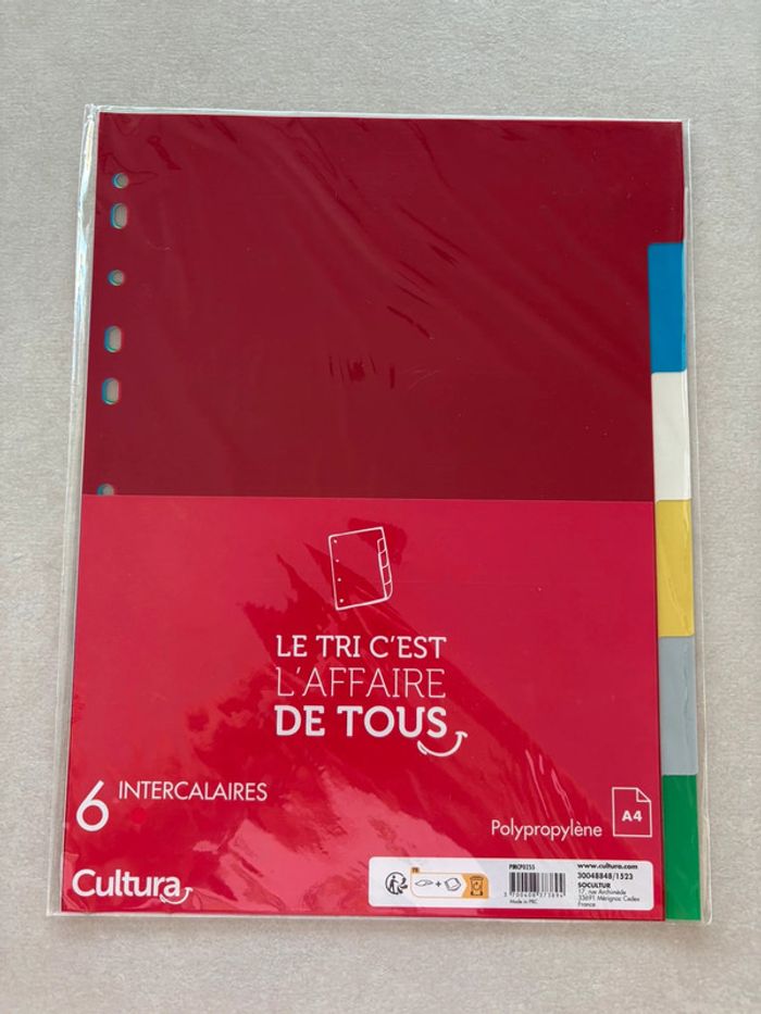 Paquet neuf de 6 intercalaires format A4 cultura