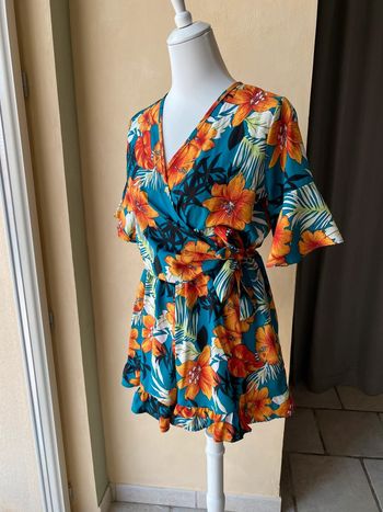 Combi short volanté à motifs fleurs M