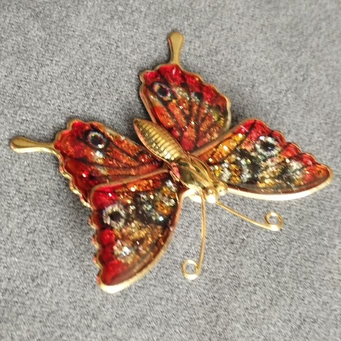 Broche papillon émaillé doré - photo numéro 4