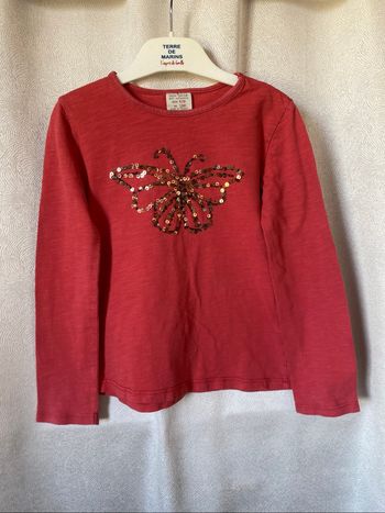 T-shirt saumon papillon sequins 7/8 ans Zara girls