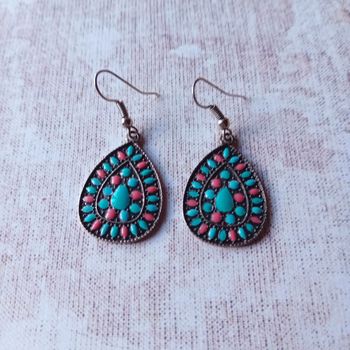 boucles d'oreilles imitation turquoise et corail