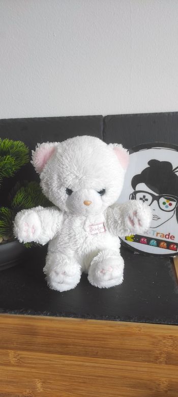 Peluche Ours Empreinte Coussinet Rose 21 cm blanc boulgom ancien chat Bleu Bille