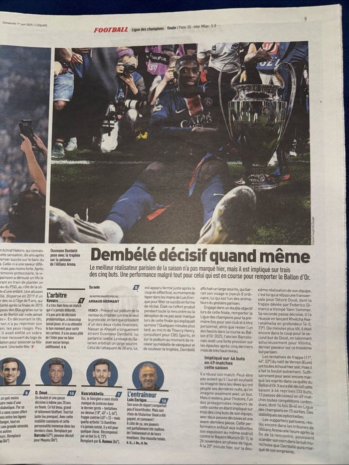 Journal L'équipe 01/06/2025 Ici c'est Paradis PSG Victoire Ligue des Champions - photo numéro 3
