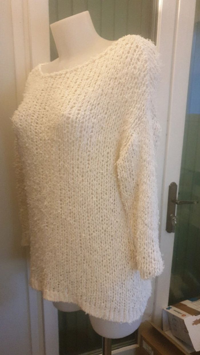 Pull ajouree blanc casse T U - photo numéro 4