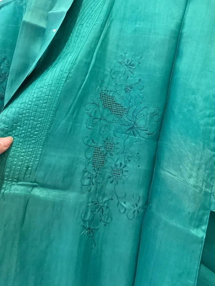 Kimono vert foncé soie Vietnam - photo numéro 2