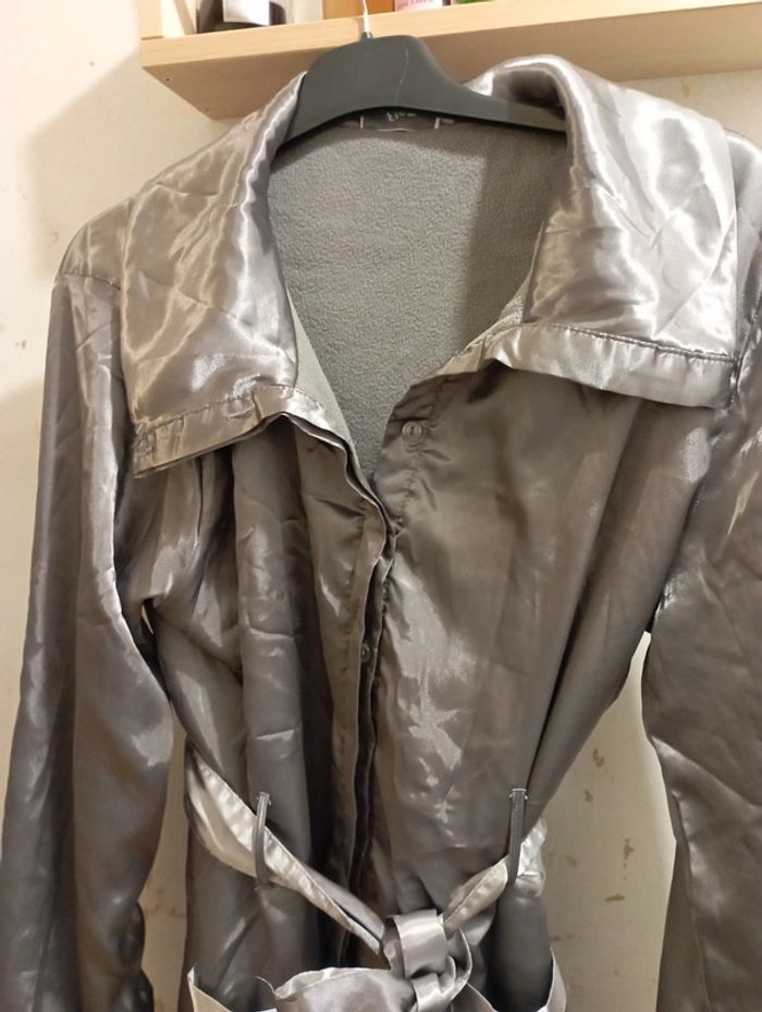 Veste d'intérieur satin/polaire grise - photo numéro 4