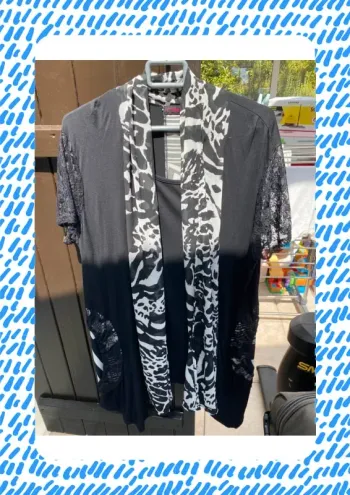 Tunique dentelle et imprimé blanc noir