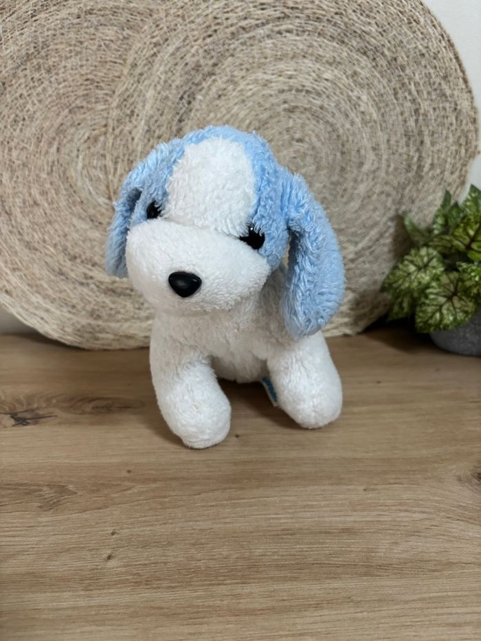 Vintage peluche chien bleu blanc nounours - photo numéro 2