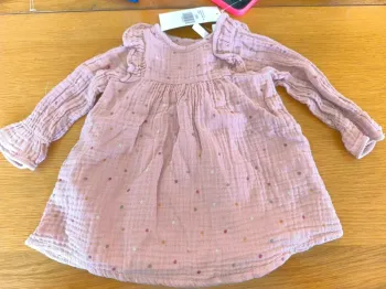 324679 robe vieux rose en gaz de coton fille 3 mois orchestra