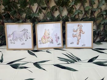 Lot de 3 cadres Winnie l’ourson peinture sur toile  – Déco chambre bébé/enfant