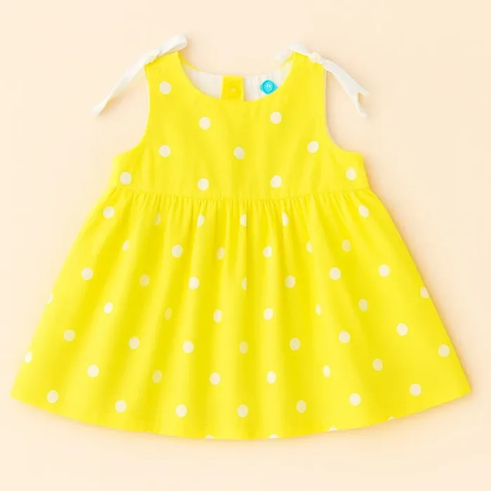 Robe bébé fille Tex Baby - 6 mois - Jaune à pois blancs