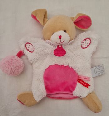 Doudou et compagnie marionnette chien Lovely blanc et rose