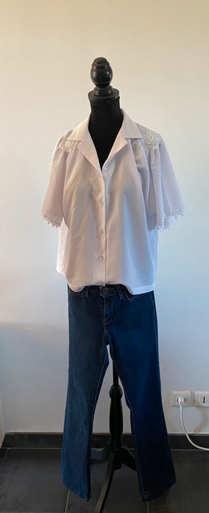 Chemise blanche vintage avec dentelle style broderie taille M - photo numéro 20