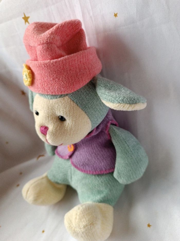 Peluche plush Teddy doudou sample bille bonnet chapeau cap gilet vert green mouton animal sheep - photo numéro 6