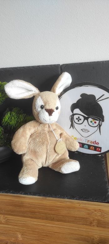 Doudou lapin beige marron clair Doudou et Compagnie 20 cm bille blanc clair ancien