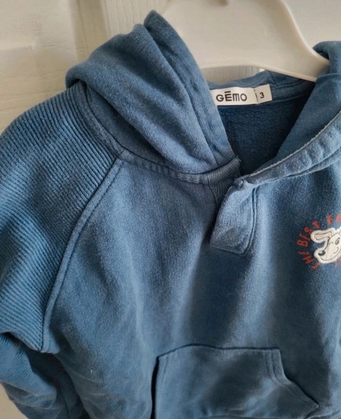 Sweat à capuche garçon bleu  taille 3 ans - photo numéro 2