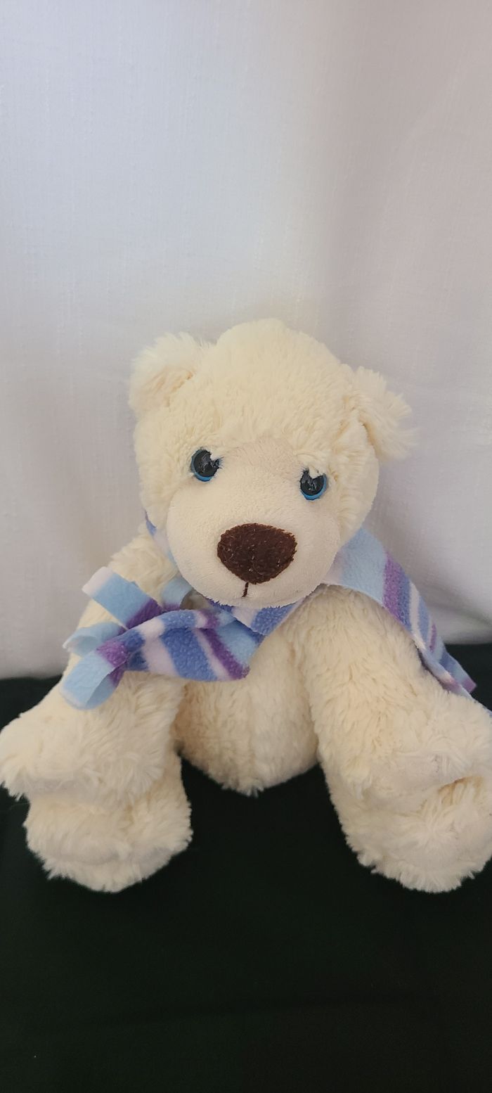 Peluche Doudou ours polaire blanc Echarpe assis 25 cm Gipsy