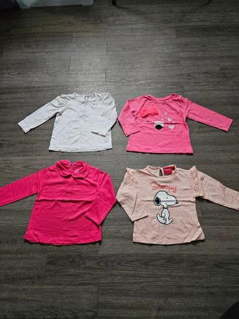 Lot de 4 tee-shirts manches longues fille taille 12 mois