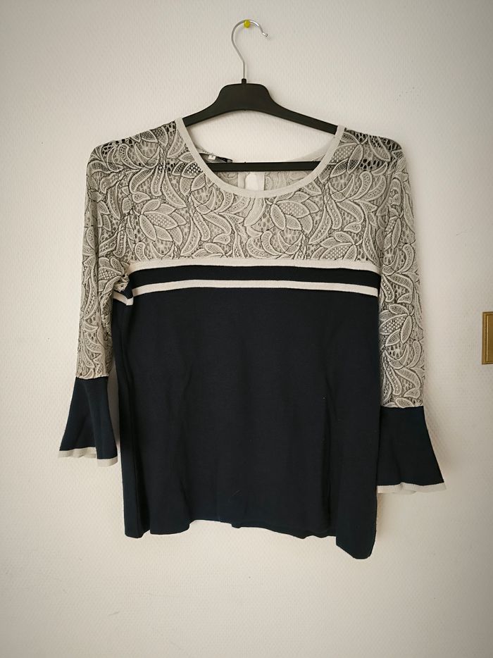 Haut avec dentelle bleu blanc Morgan taille s