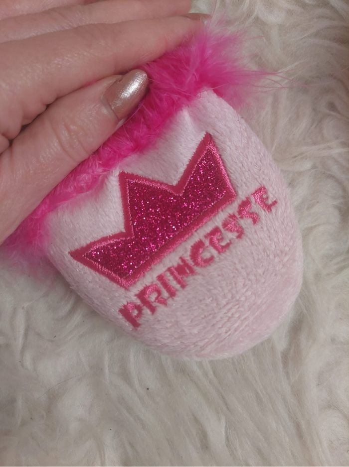 Pantoufles/chaussons roses paillettes plumes princesse fille T25 BE 👑 - photo numéro 4