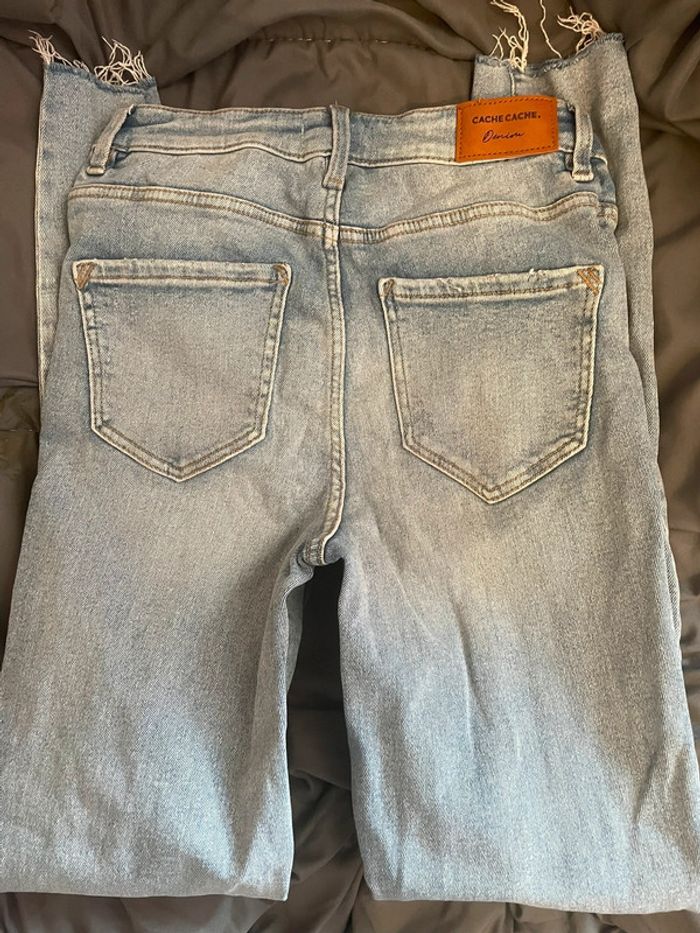 Jean skinny bleu clair Cache Cache – tendance, taille haute, effet destroy léger - photo numéro 2