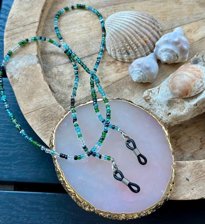 Chaîne de lunettes perles naturelles bleues – Neuf – 17 cm - photo numéro 3