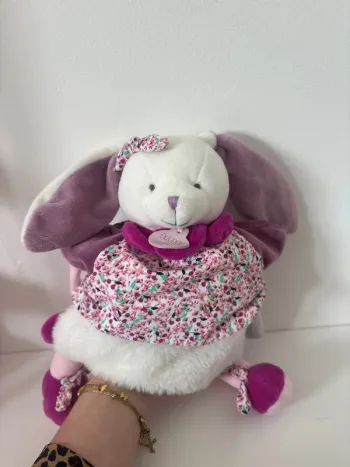 Doudou Marionnette Lapin - 28 cm - Rose Lapin Cerise - Doudou Peluche Marionnette À Main -