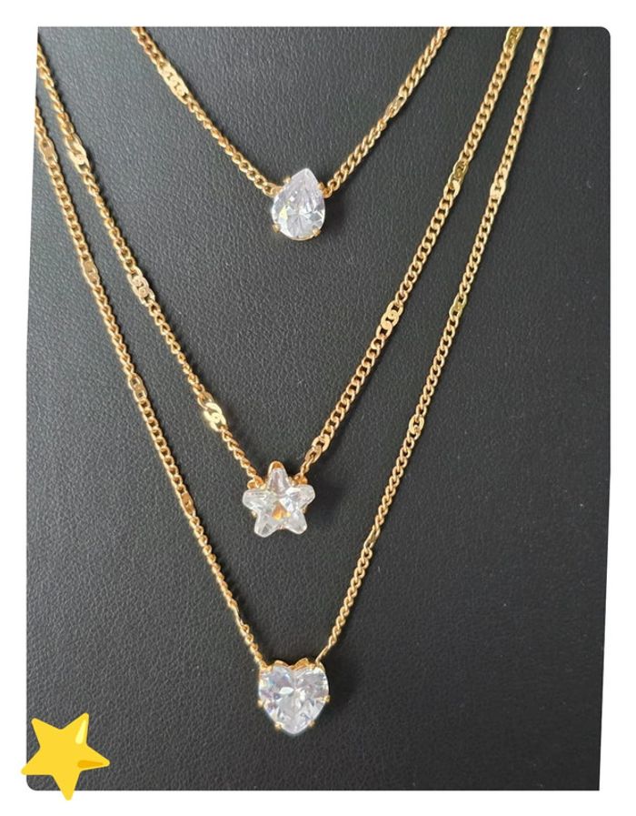Collier multi-rangs pierre d'ornement goutte/étoile/coeur longueur 39-46cm acier inoxydable dorée - photo numéro 5