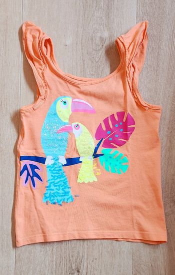 Débardeur fille orange perroquets sequins taille 6 ans 116 C&A