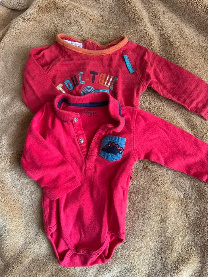 Lot de 2 bodies 3 mois rouges la compagnie des petits - photo numéro 2