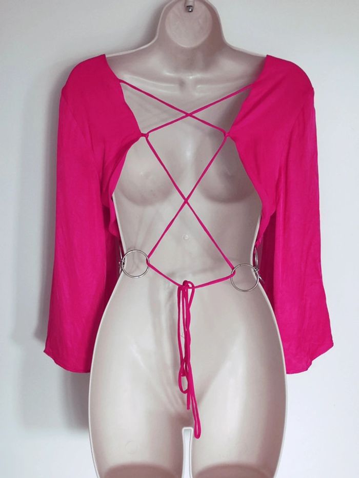 Crop-top dos nu manche ample 3/4 fuchsia / Zara - 36/S - photo numéro 8