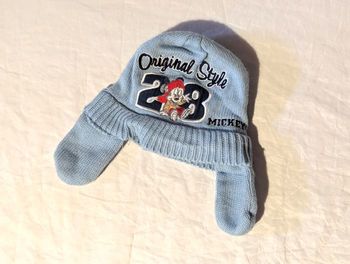 Bonnet Cache Oreilles Bleu Dessin Mickey Ecritures Original Style Vêtement Accessoire Petits Enfants