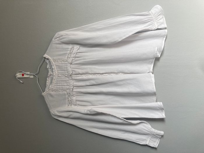 Blouse Monoprix blanche dentelle & pintucks – 10 ans - photo numéro 1