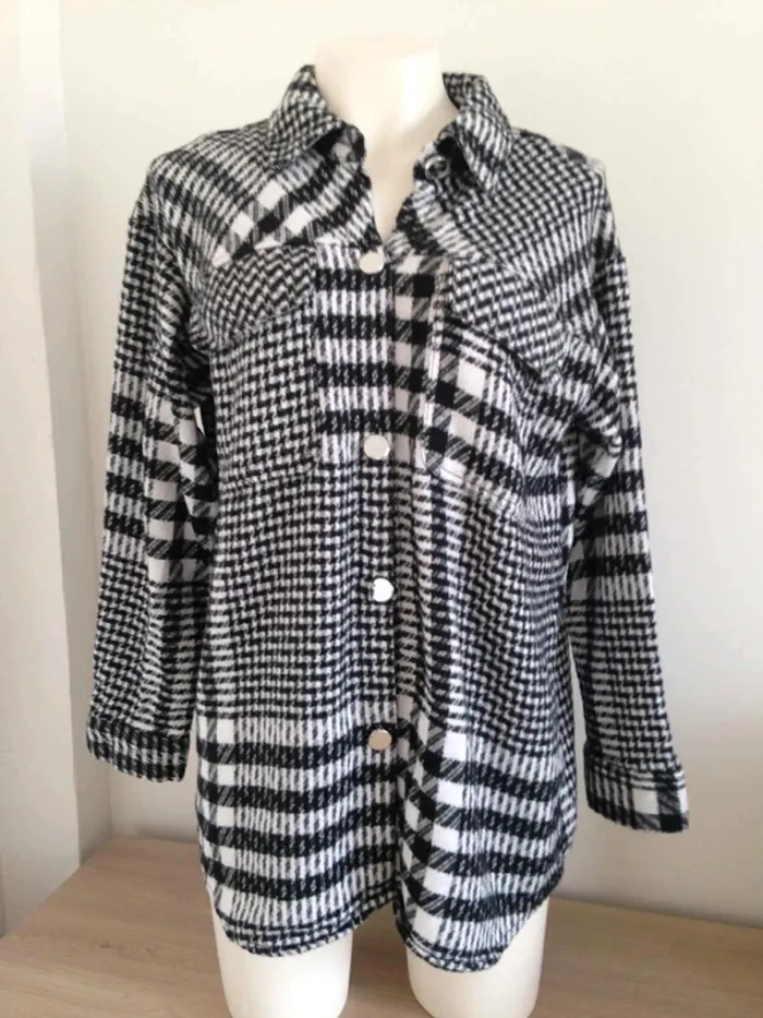 Veste cardigan chemise manches longues pied de poule et carreaux 36 Amisu