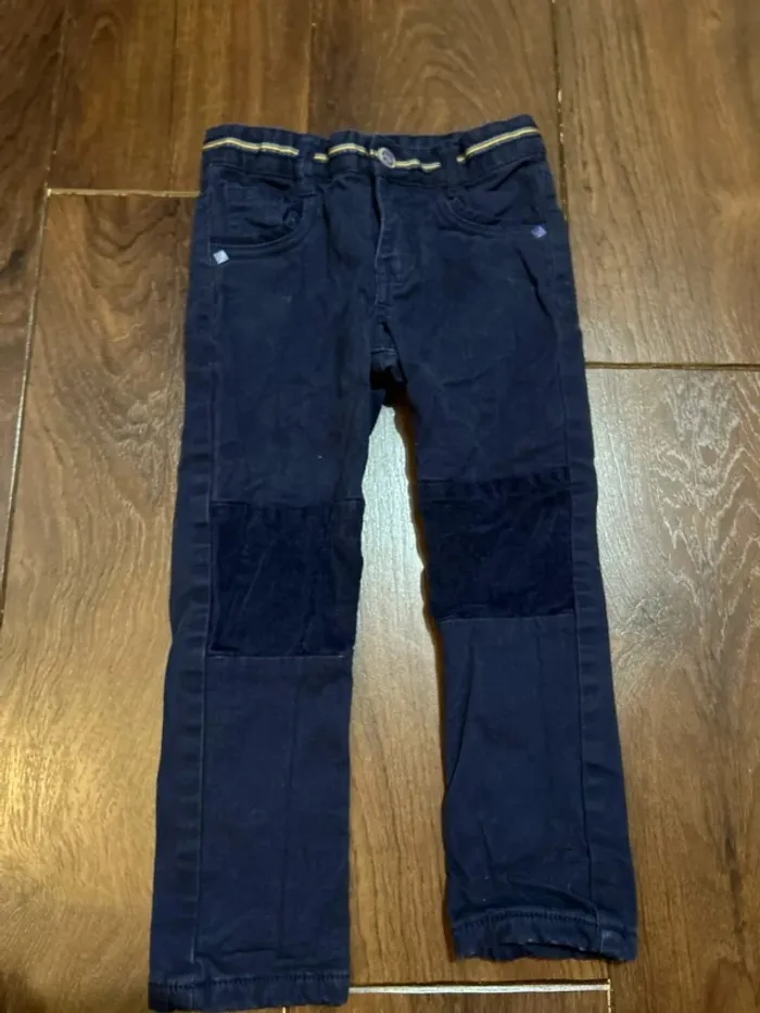 Pantalon garcon en coton et empiècements velours bleu marine sergent major 3 ans - photo numéro 2