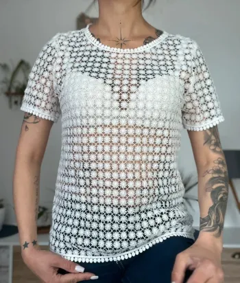 SOLDE - Blouse ajourée taille S , broderie dentelle - y’coo