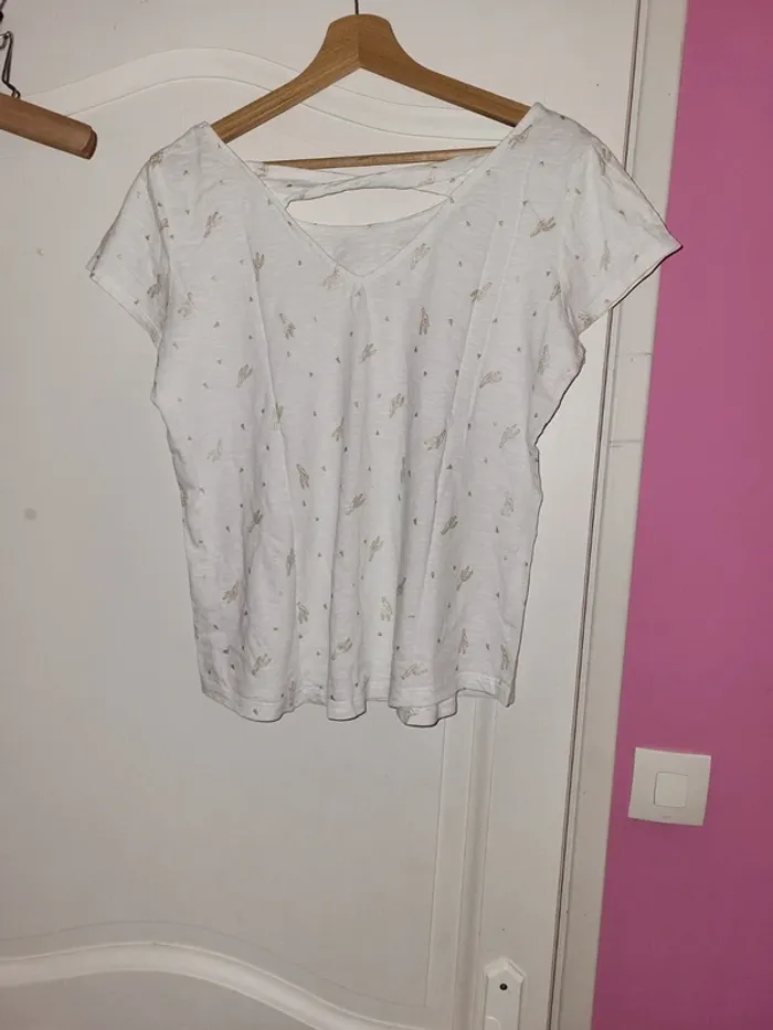 T shirt blanc motif doré L - photo numéro 3