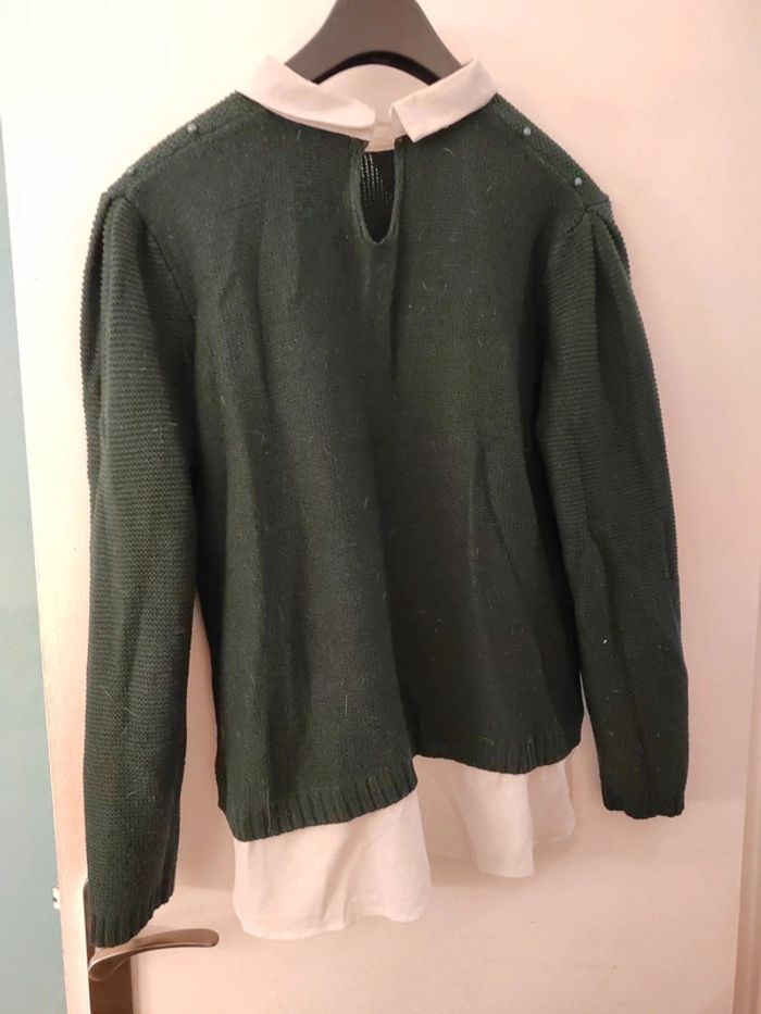 Pull 2 en 1 vert et blanc avec perles t. L Gemo - photo numéro 4