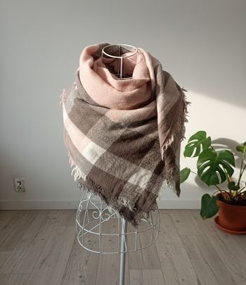 Foulard Plaid Rose & Gris