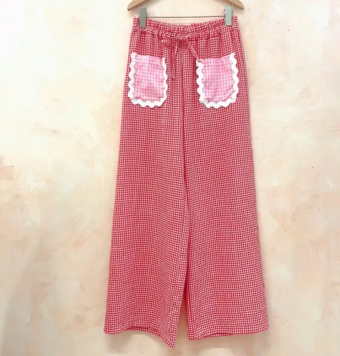 Pantalon Vichy rouge blanc