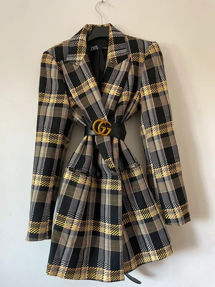 Zara Veste blazer tailleur à carreaux oversize taille S - photo numéro 17